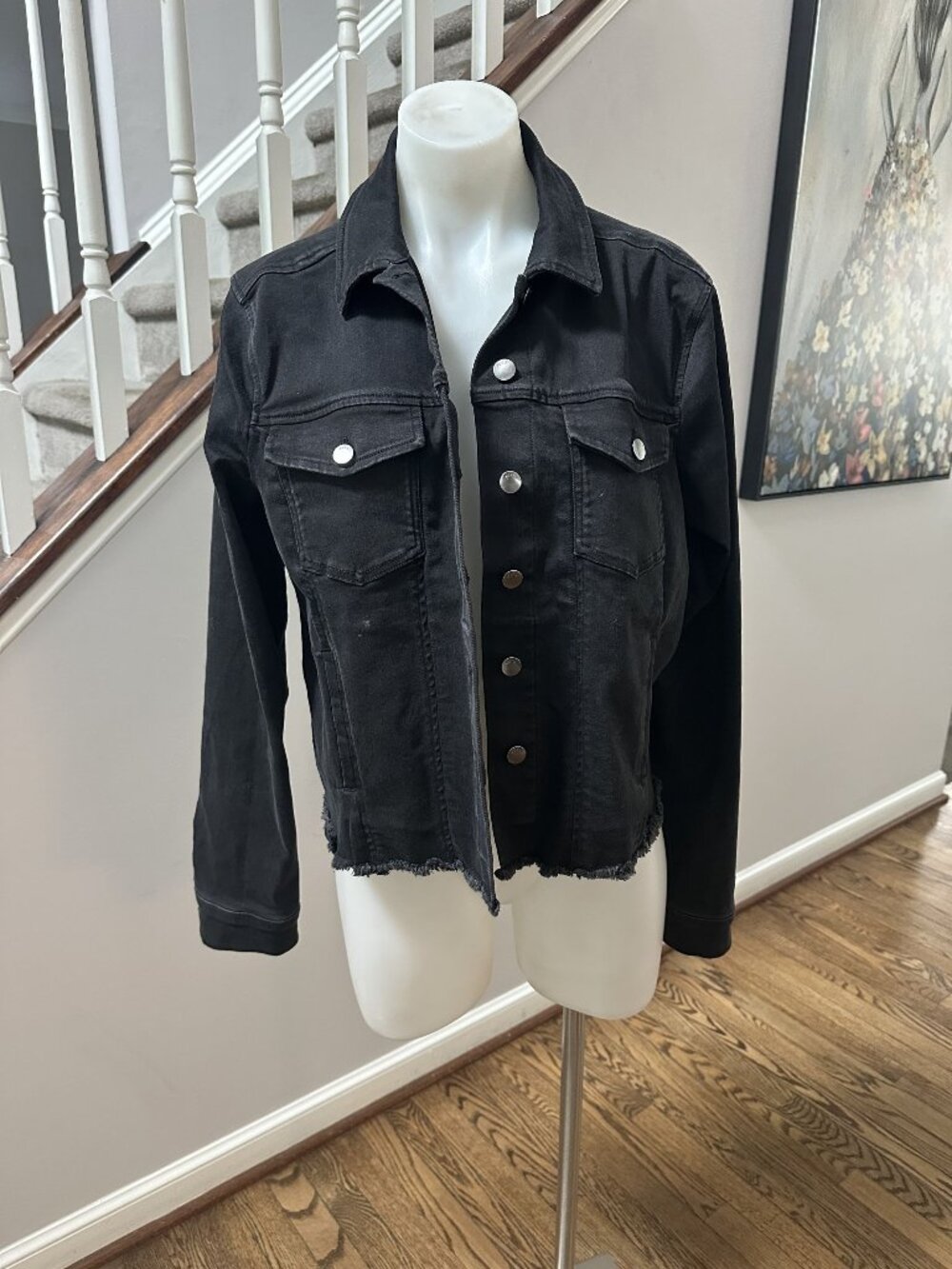 Ecru Black Denim Jacket Size L